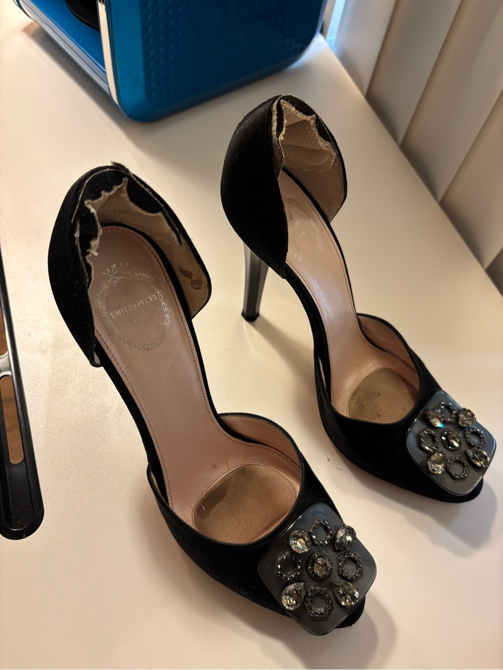 Emilio Pucci Black Jeweled D'Orsay Stiletto Pumps - Picture 6 of 7
